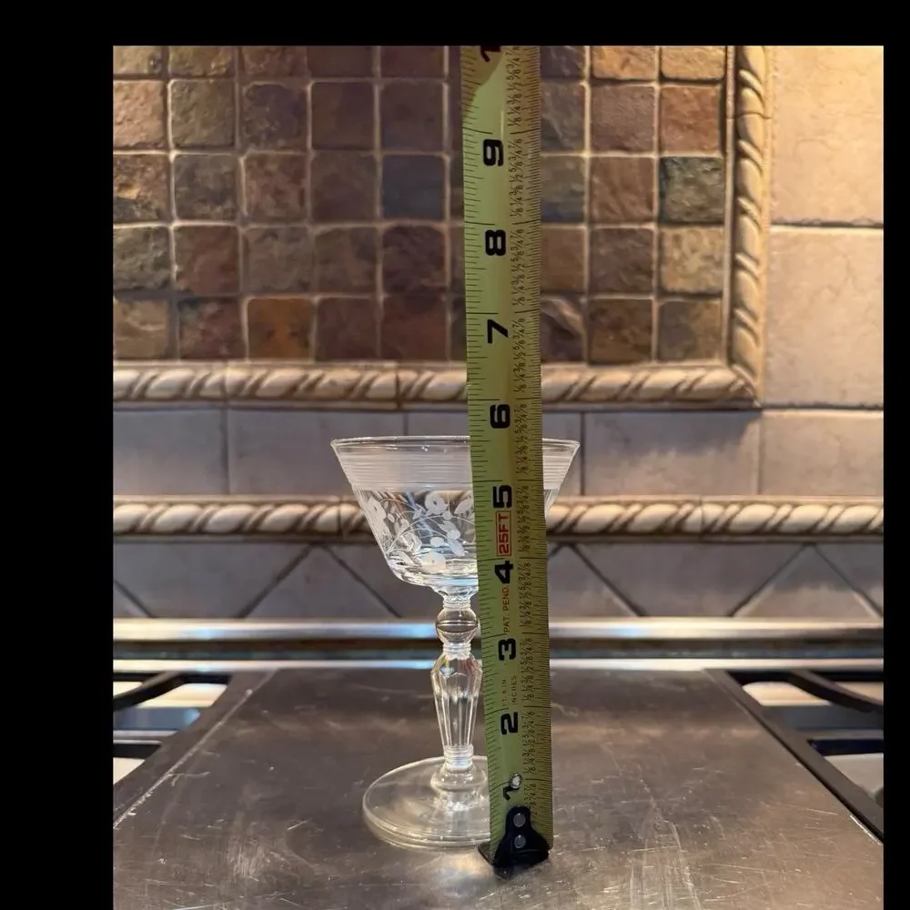 Libbey Rock Sharpe Champagne Tall Sherbet‎ Glasses w/Cut Flowers Banded $/each